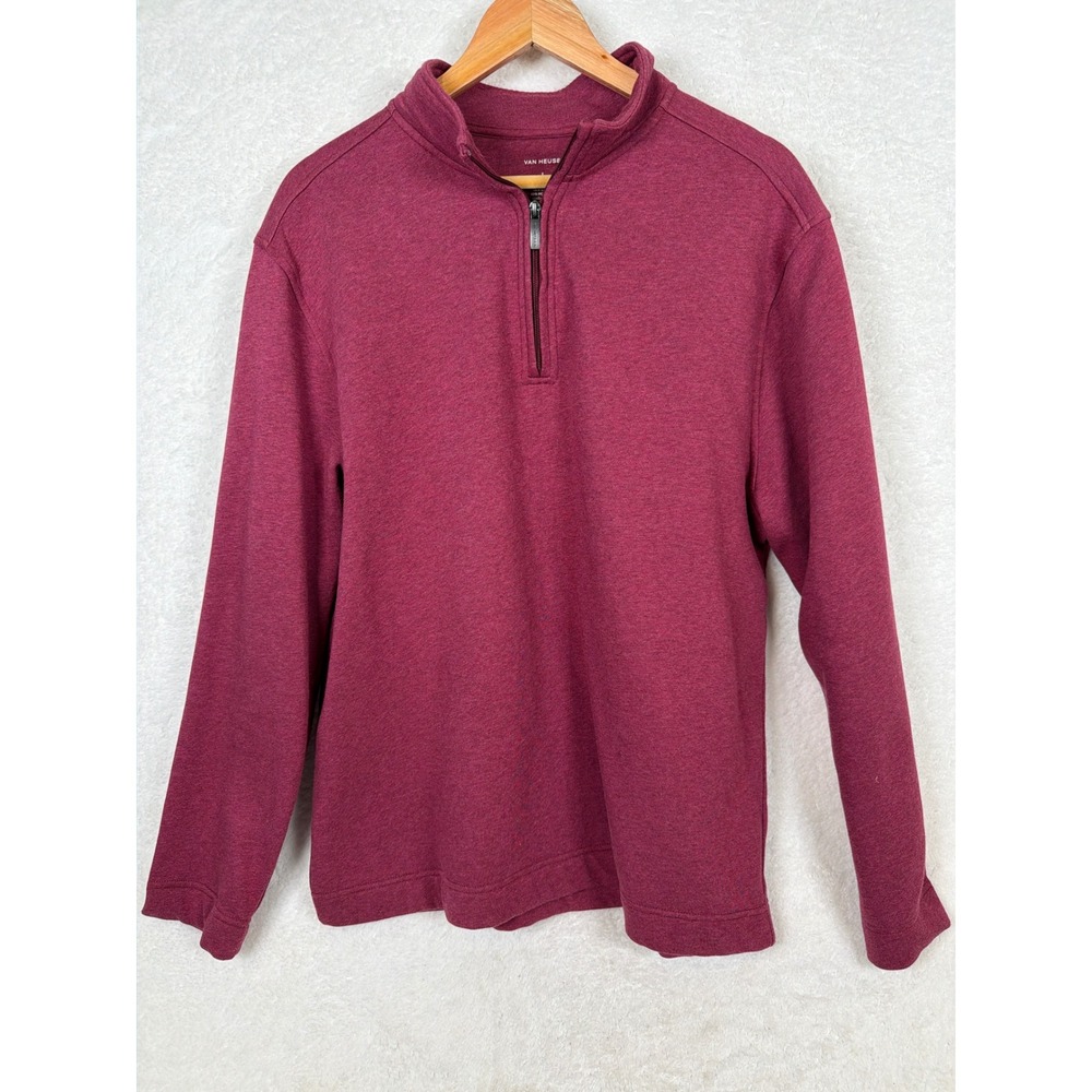Van Heusen Pullover Mens Large Burgundy Classic Fit Quarter Zip Fleece A-986